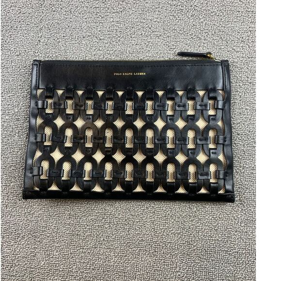 Polo Ralph Lauren Women\'s Black Chain-Link Leather‎ Pouch